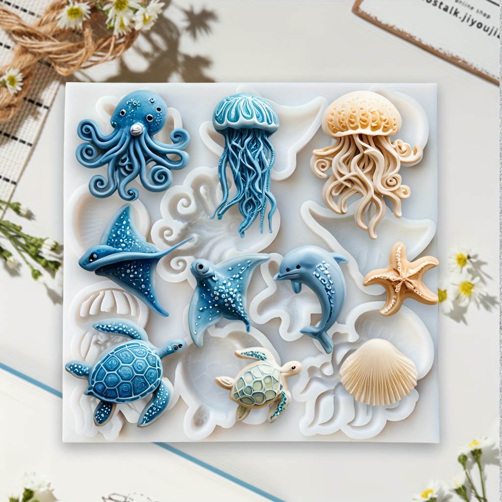 Resin Art Clay - Meerestier-Silikonform: Oktopus, Qualle, Delfin, Schildkröte –