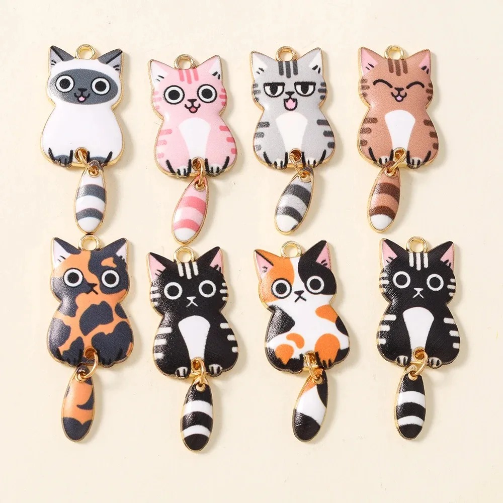 Resin Art Products - 10 Stück 16×39mm niedliche Cartoon-Katzen-Harzanhänger, schöne