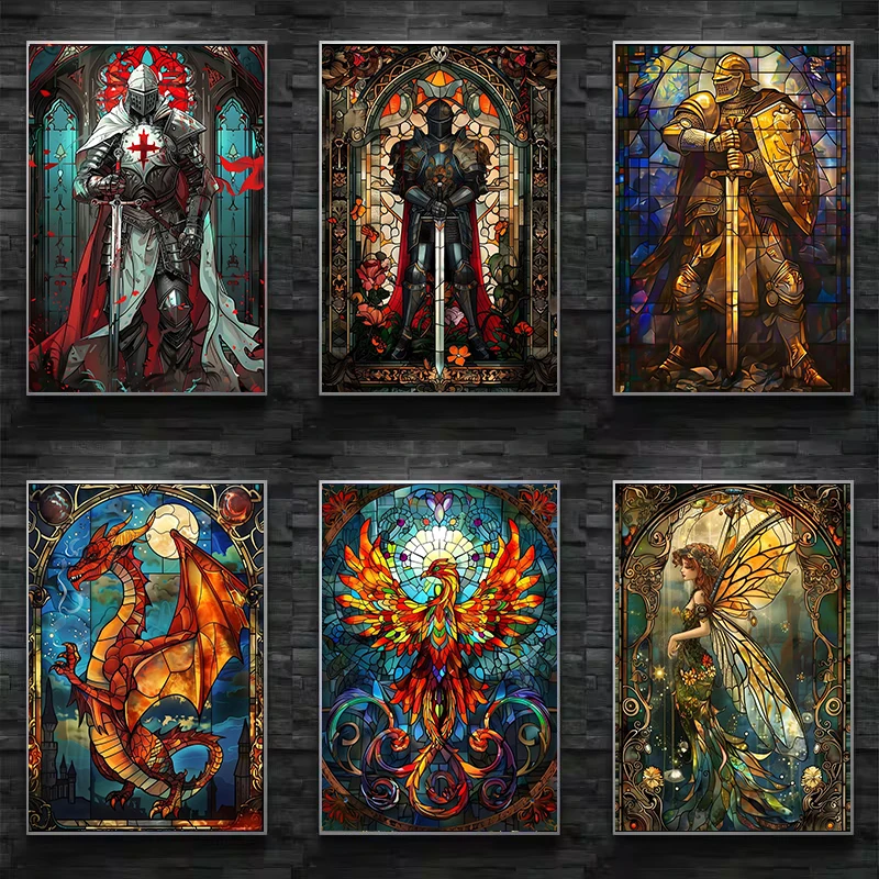 Resin Art Painting - Fantasy Buntglas-Poster Druck Goldener Ritter Totenkopf