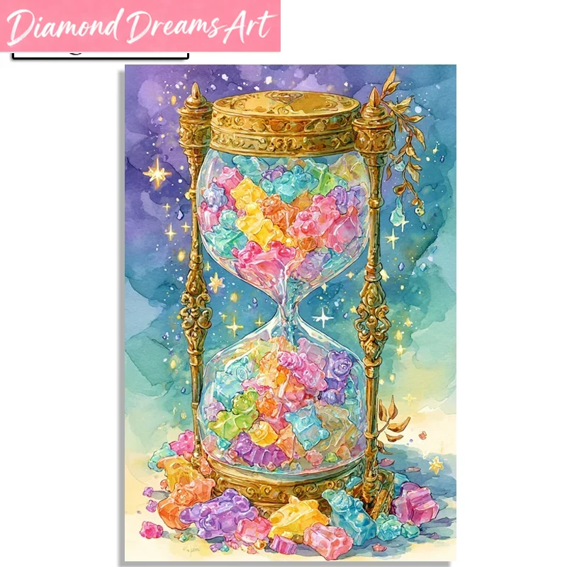 Resin Art Clock - Rahmenloses, Feenstaub-Diamantmalerei-Set, magische, vollkristallene Sanduhr, Kreuzstich-Kunst,