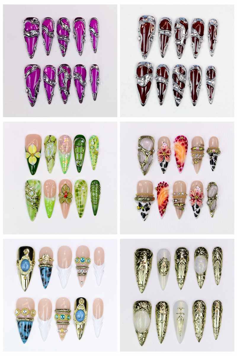Resin Art Design - 10 Stück Lange Stiletto Aufklebenägel Glänzend
