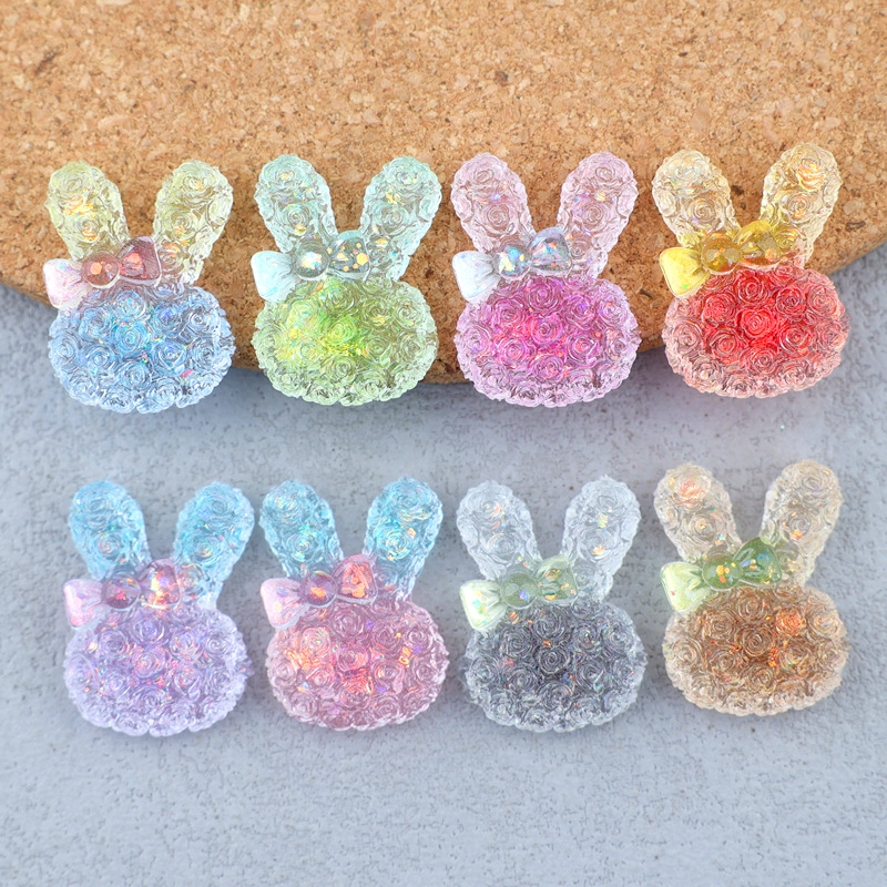 Resin Art Products - 5 Stück 18*25mm Leuchtende Farbverlauf-Hasen-Harz-Cabochons für