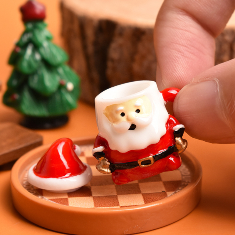 Resin Art Products - Mini-Weihnachtsmann-Teetasse-Ornament – Puppenhaus-Dekoration aus Kunstharz für