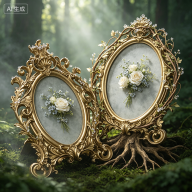 Resin Art Wedding Gift - Retro Gold Ovaler Kunstharz-Bilderrahmen für Desktop-Dekoration