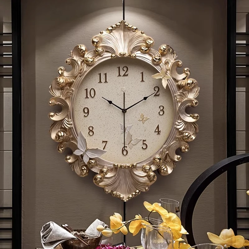 Resin Art Clock - Europäischen Stil Zimmer Wanduhr Klassische Goldene
